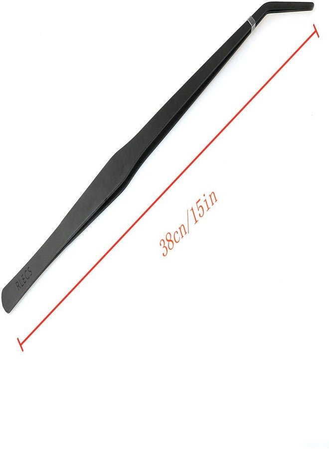RLECS 15 inch Aquarium Tweezers Non-Slip Stainless Steel Curved Tweezer with Carbonation Protection Coating Fish Tank Cleaner Aquarium Accessories, Black - Image 3